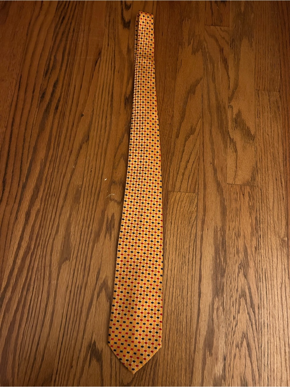 Robert Talbott Men’s Silk Orange Diamond Pattern Tie W/ Blue & Red Accents